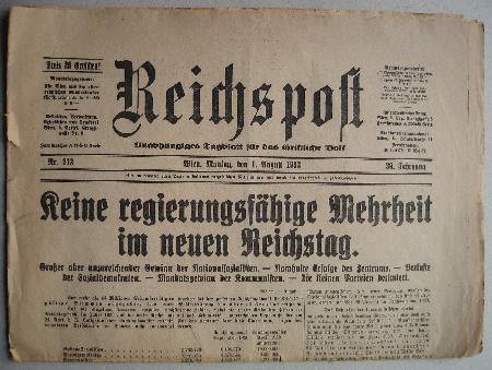 Zeitung / Zeitschrift: Reichspost 01.08.1932 (Reichspost) - 01.08.1932 - mge-shop